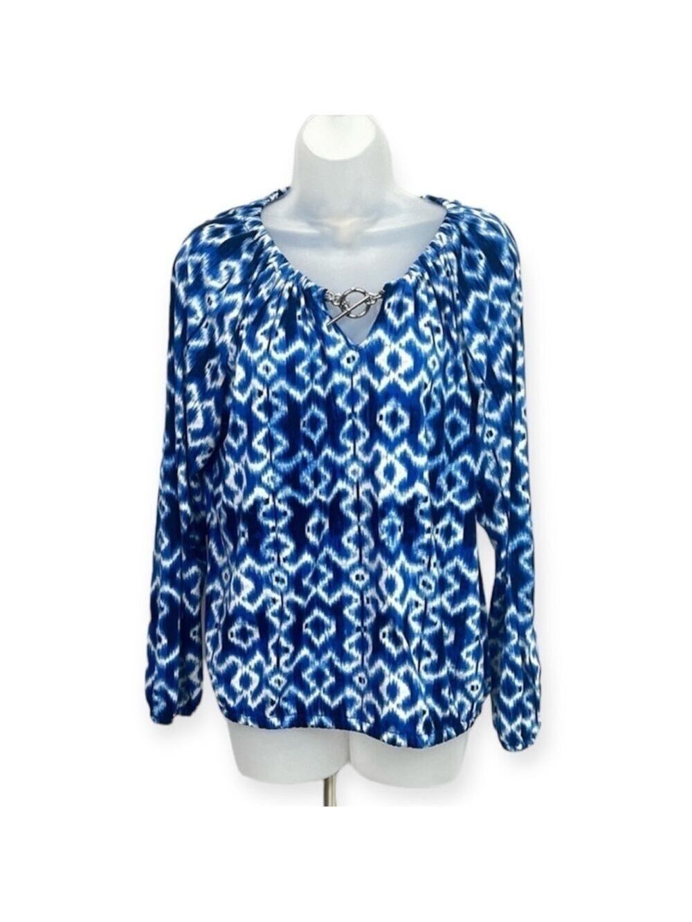 MICHAEL KORS Blue Tie-Dye Long Sleeve Loose Fit Blouse Top Size M